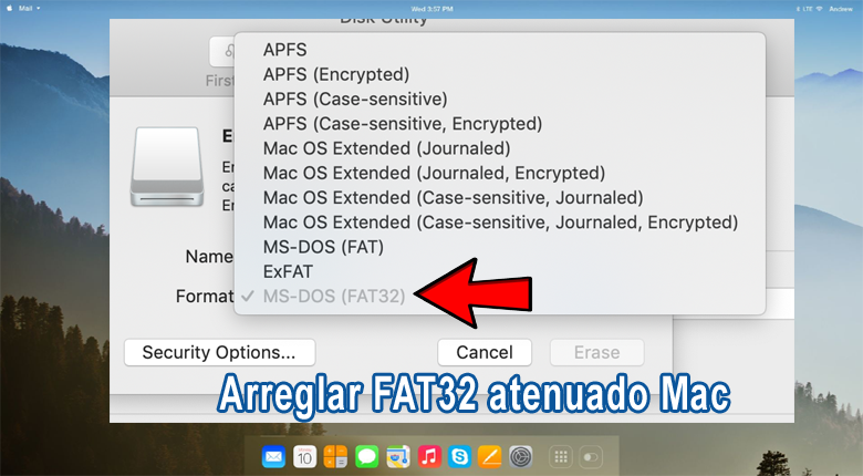 arreglar FAT32 en gris en la utilidad de disco de Mac