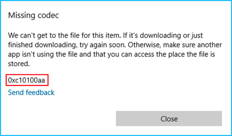 Error de códec faltante (0xc10100aa)