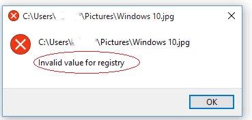 Inválido Valor para Registry Error1